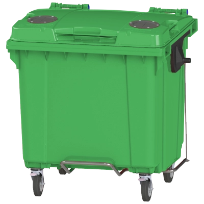 Мусорный контейнер 1100л. на колесах с педалью с опцией "круглый резиновый клапан" 