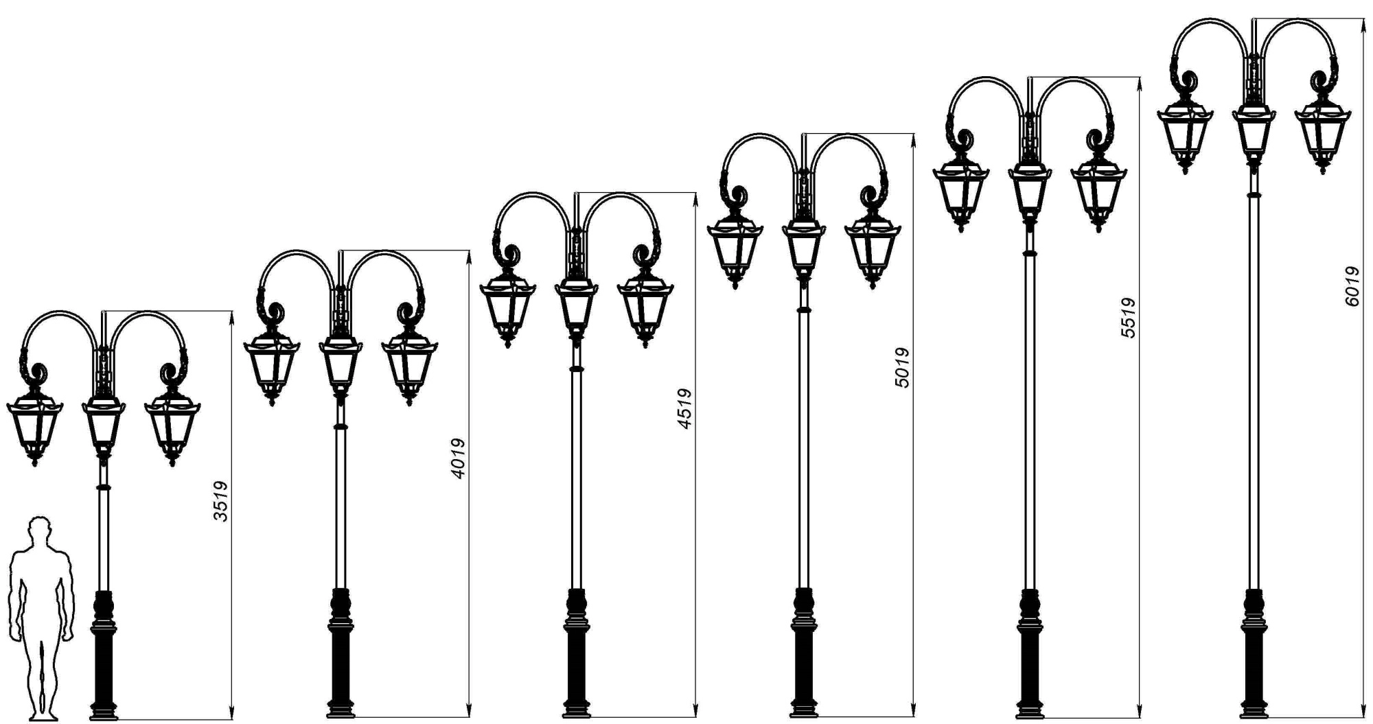 Фонарный столб Ретро-3 со светильниками 4,519 м