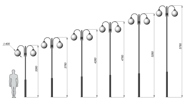 Стальной фонарный столб Т-05-2 со светильником 3,26 м