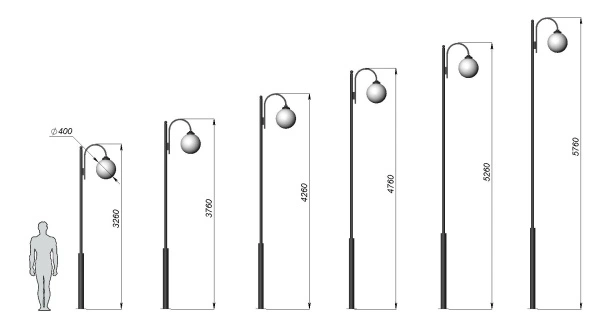 Стальной фонарный столб Т-05-1 со светильником 3,26 м